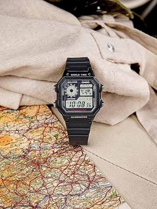 Casio AE1200WH Digital Watch – World Time, 100M WR, 10-Year Battery